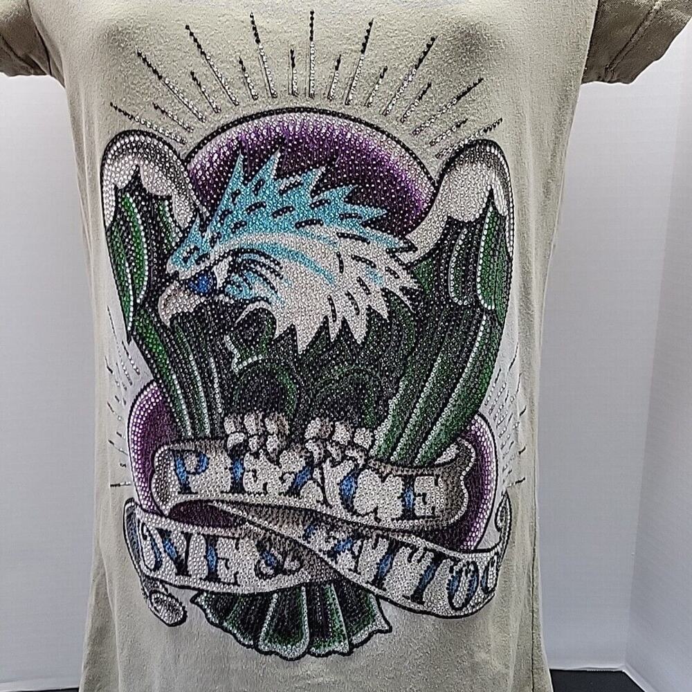 Ed Hardy by Christian Audigier Rhinestone Sage Green Vintage T Shirt Love Tattoo